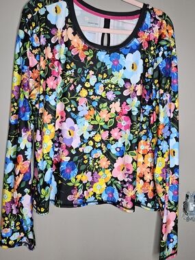 Johnny Was Black Floral Multicolor Long-Sleeve Top